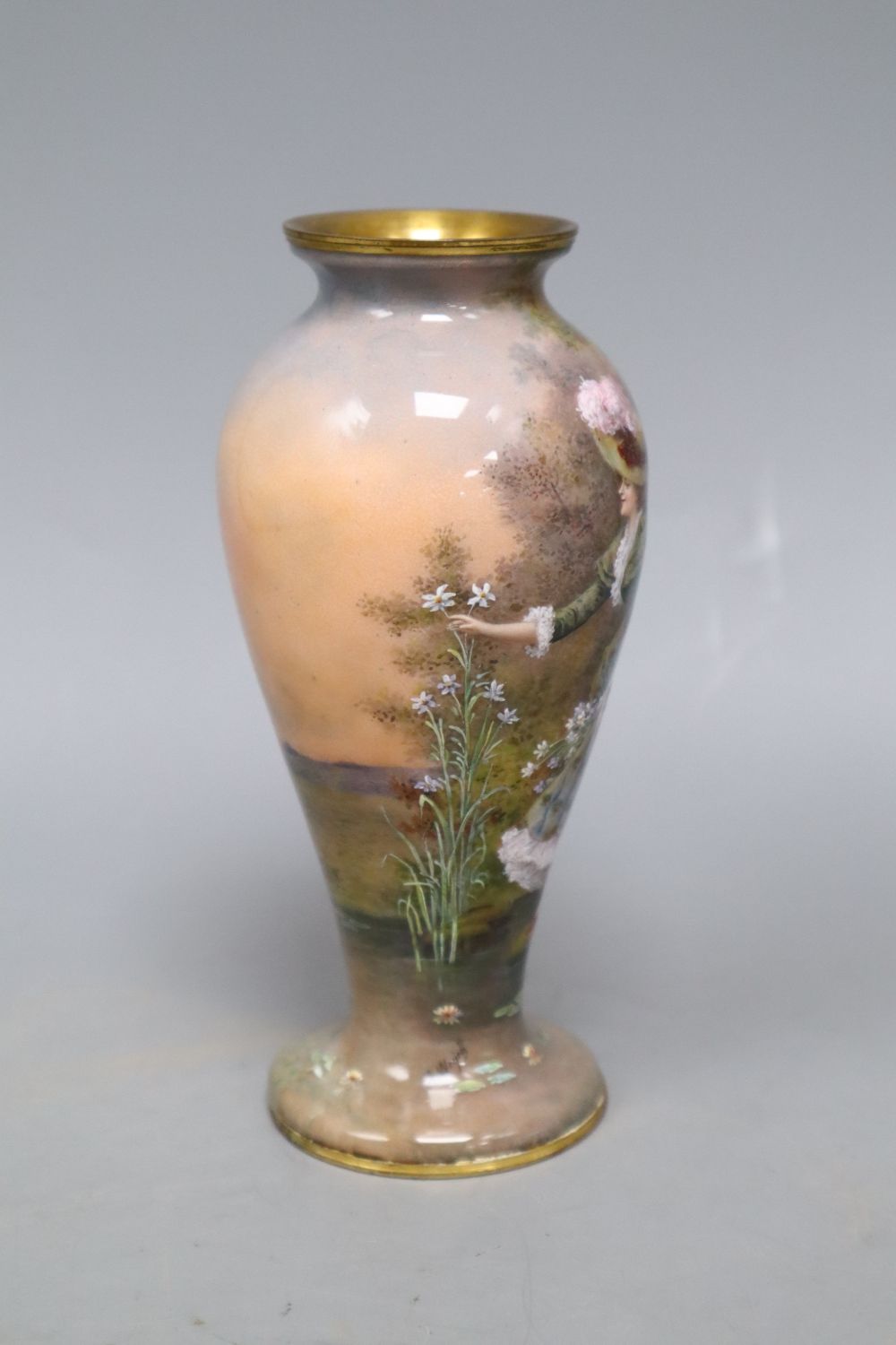 A Limoges enamel vase, signed, height 15cm